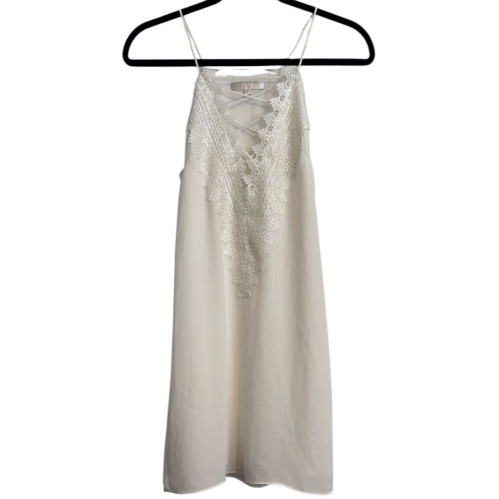 Wayf White Lace Front Shift Dress